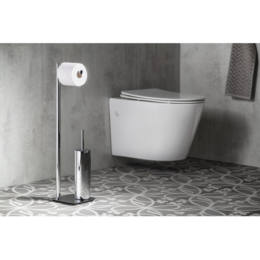 Gedy - Freestanding toilet brush with toilet paper holder FLORI in polished chrome