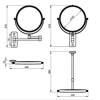 Gedy - GAIA Wall-Mounted Cosmetic Mirror, Matte Black