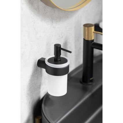 Gedy - PIRENEI Wall-Mounted Soap Dispenser 110 ml, Frosted Glass / Matte Black