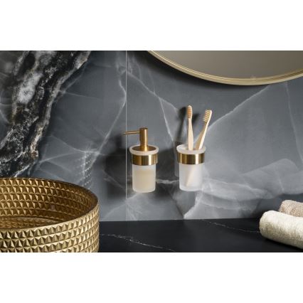 Gedy - PIRENEI Wall-Mounted Soap Dispenser 110 ml, Milk Glass / Matte Gold