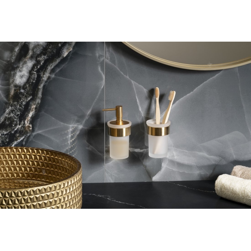 Gedy - PIRENEI Wall-Mounted Soap Dispenser 110 ml, Milk Glass / Matte Gold