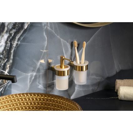 Gedy - PIRENEI Wall-Mounted Toothbrush Holder Frosted Glass/Matte Gold