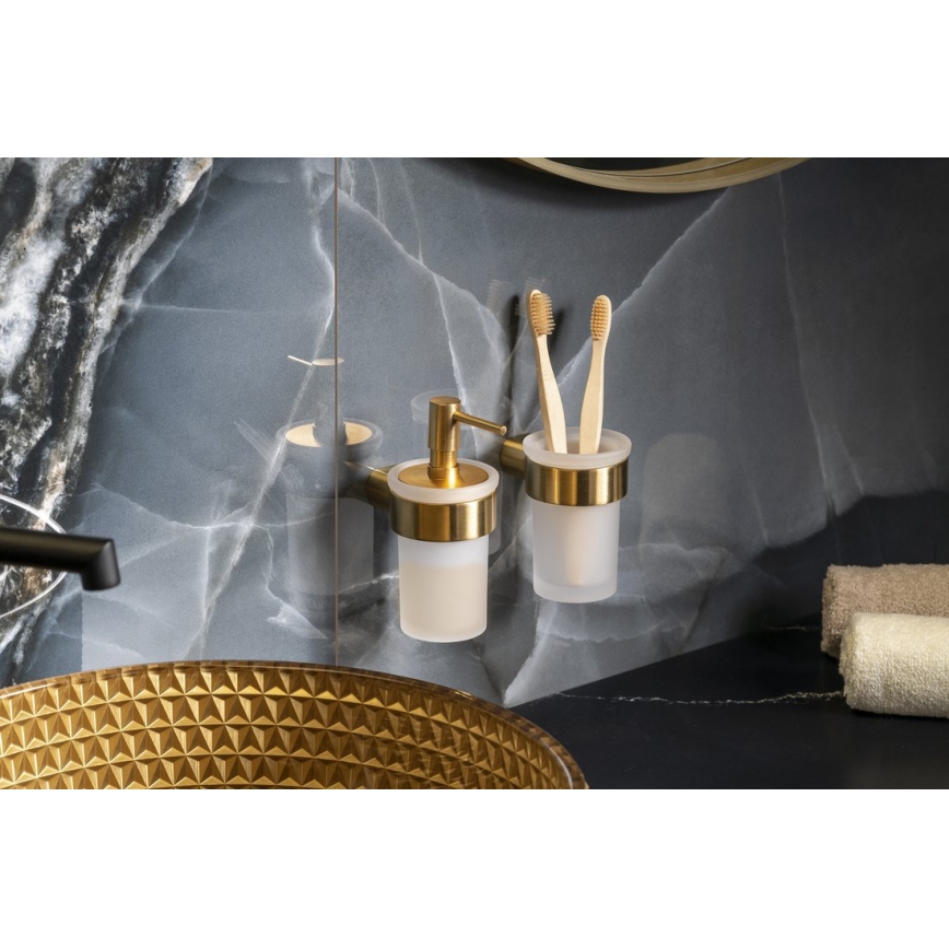 Gedy - PIRENEI Wall-Mounted Toothbrush Holder Frosted Glass/Matte Gold