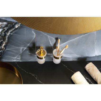 Gedy - PIRENEI Wall-Mounted Toothbrush Holder Frosted Glass/Matte Gold
