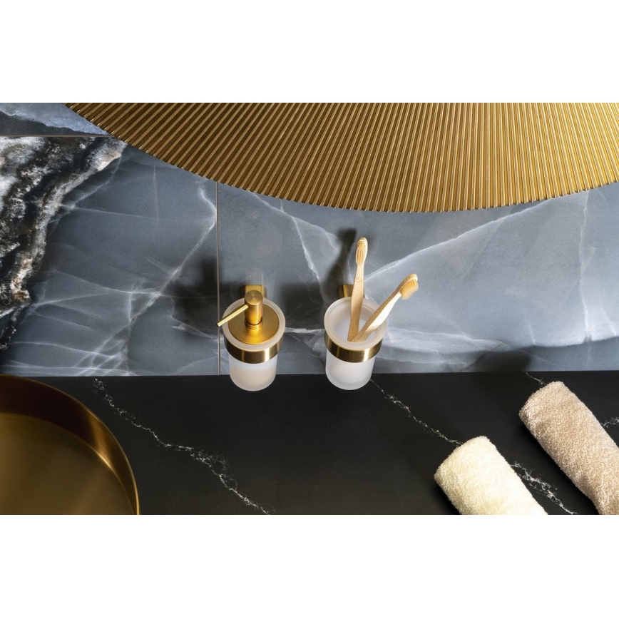 Gedy - PIRENEI Wall-Mounted Toothbrush Holder Frosted Glass/Matte Gold