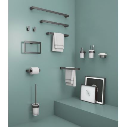 Gedy - PIRENEI Wall-mounted Toothbrush Holder, Frosted Glass/Metallic Grey