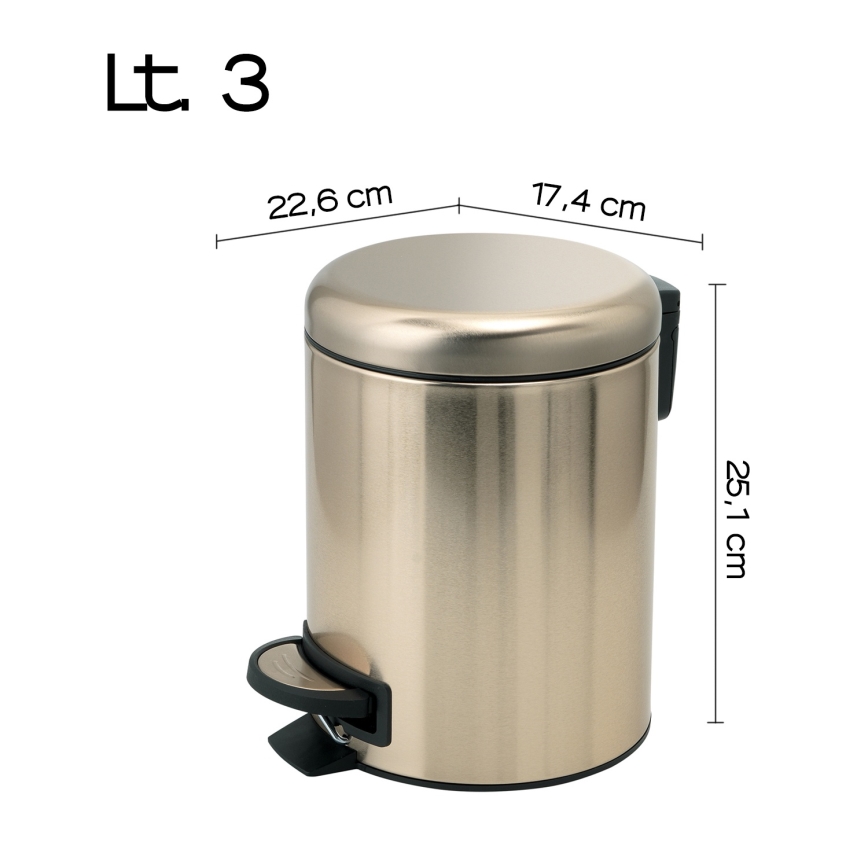 Gedy - POTTY 3 L Soft-Close Waste Bin, Matte Gold