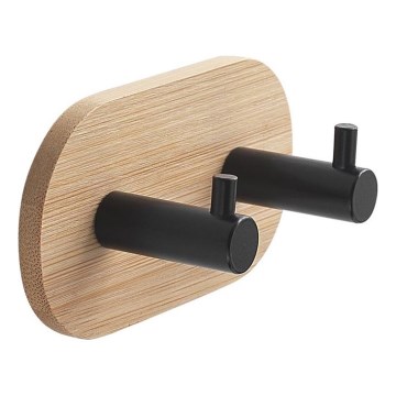 Gedy - Self-adhesive wall towel hanger HIMALAYA black/bamboo