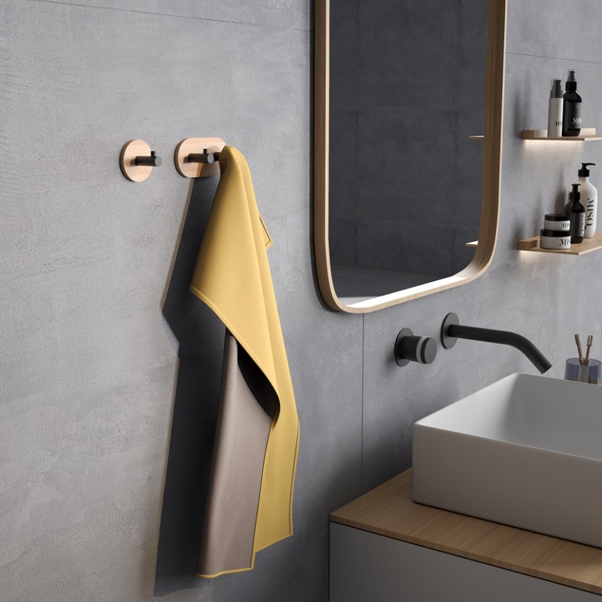 Gedy - Self-adhesive wall towel hanger HIMALAYA black/bamboo