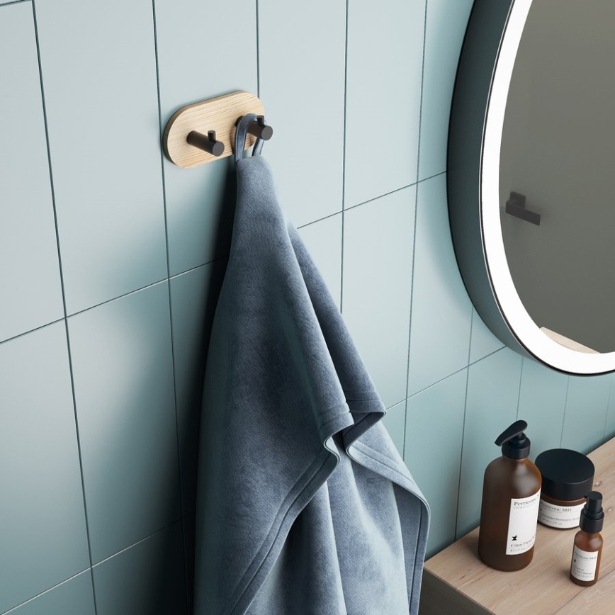 Gedy - Self-adhesive wall towel hanger HIMALAYA black/bamboo