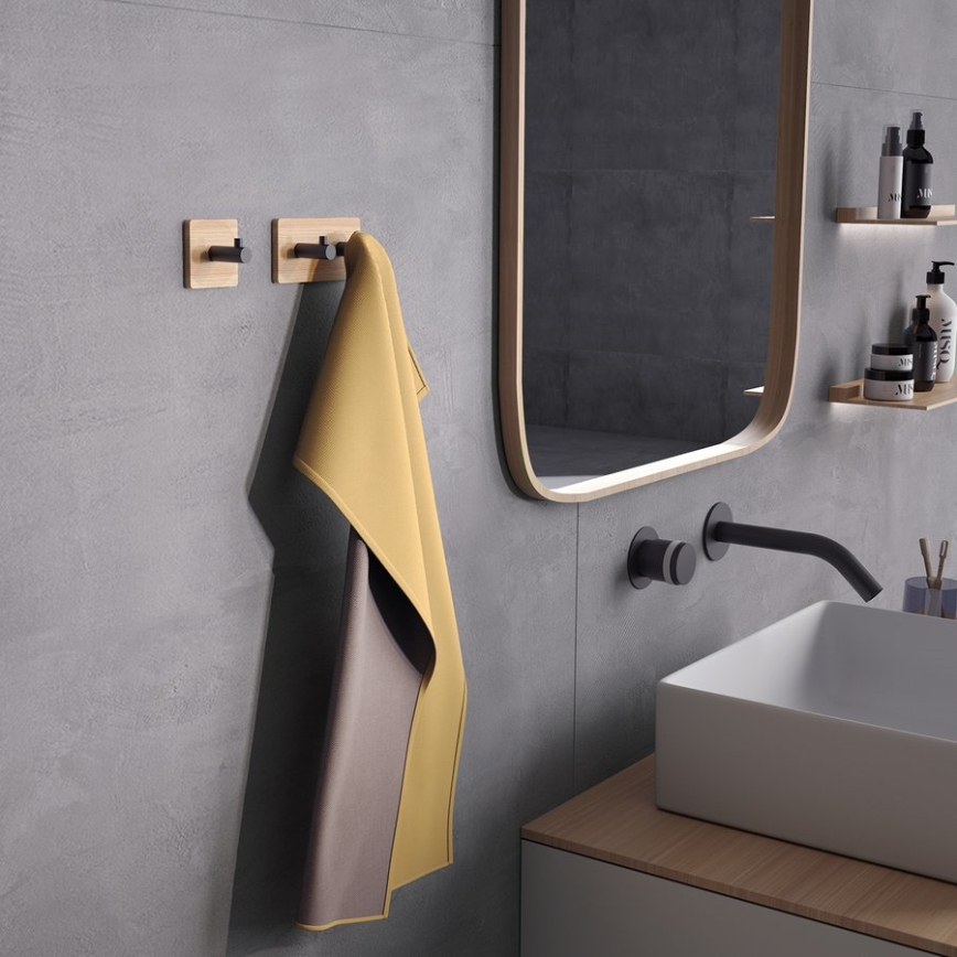 Gedy - Self-adhesive wall towel hanger HIMALAYA black/bamboo