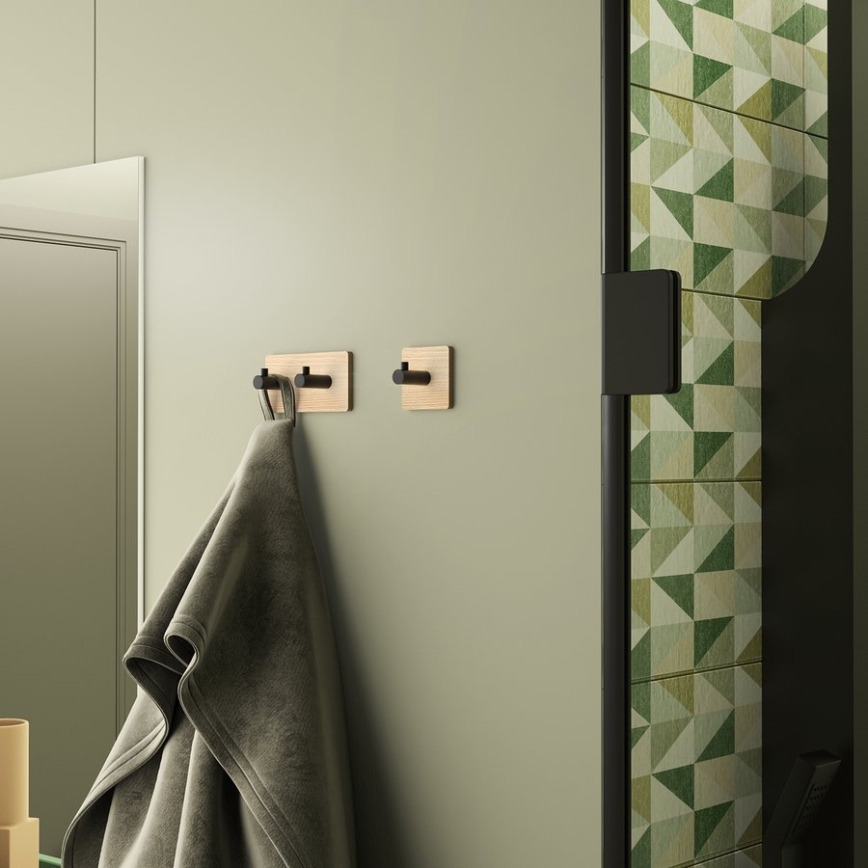 Gedy - Self-adhesive wall towel hanger HIMALAYA black/bamboo