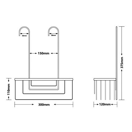 Gedy - SMART Hanging Shower Shelf 37.5 x 30 cm, Metallic Grey