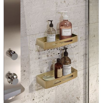 Gedy - SMART wall-mounted shower shelf 30 x 12.8 cm, matte gold