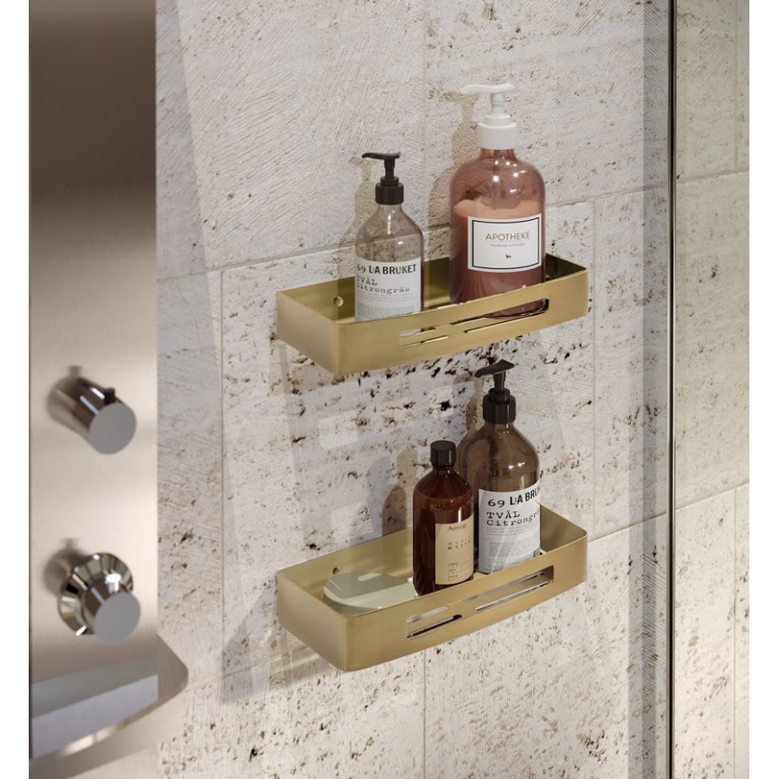 Gedy - SMART wall-mounted shower shelf 30 x 12.8 cm, matte gold