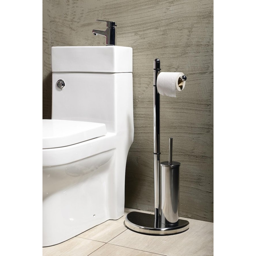 Gedy - Toilet paper and toilet brush holder HIBISCUS shiny chrome