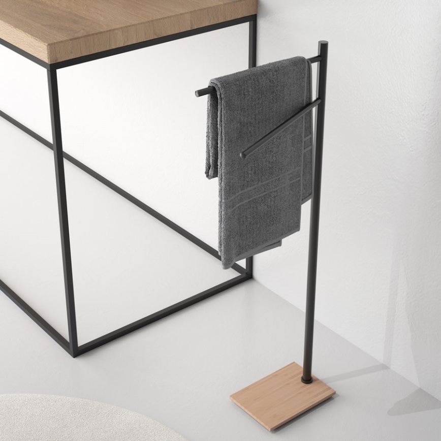Gedy - TRILLY Towel Stand 83.5 cm Matte Black/Bamboo
