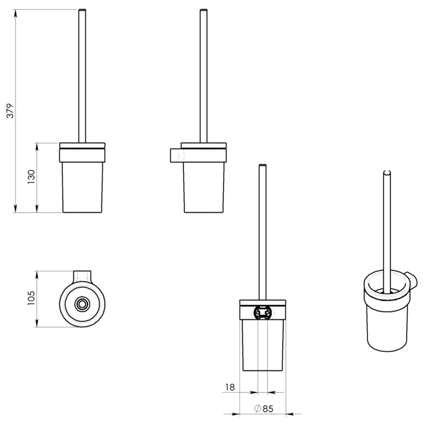 Gedy - Wall-mounted toilet brush PIRENEI matte black/glass satin