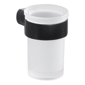 Gedy - Wall-mounted toothbrush holder PIRENEI milky glass/black