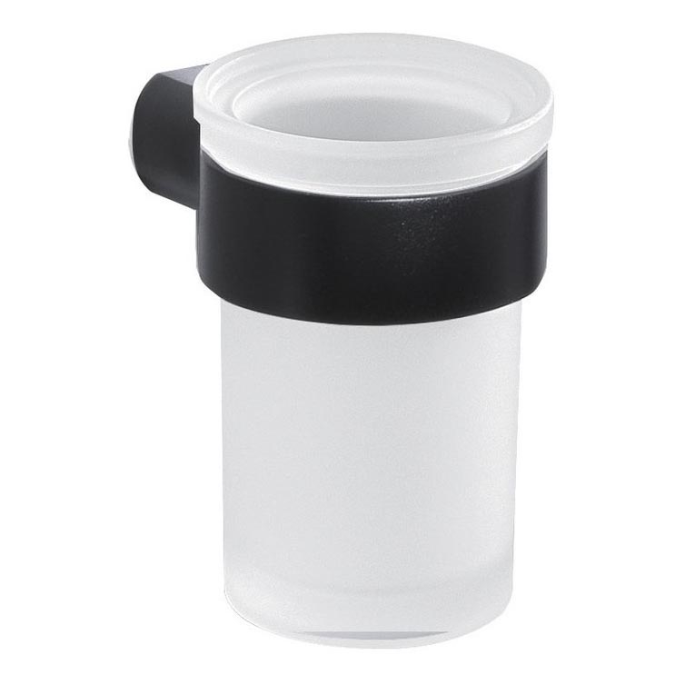 Gedy - Wall-mounted toothbrush holder PIRENEI milky glass/black