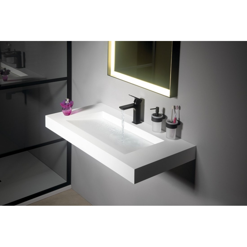 Gedy - Wall-mounted toothbrush holder PIRENEI milky glass/black