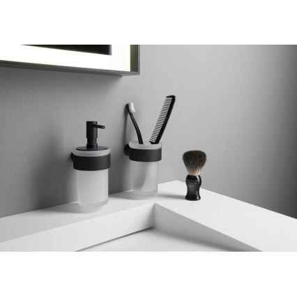 Gedy - Wall-mounted toothbrush holder PIRENEI milky glass/black