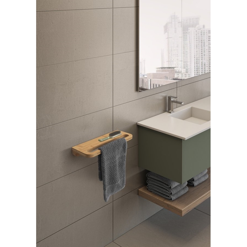 Gedy - Wall shelf with towel hanger HIMALAYA 14,5x40 cm bamboo