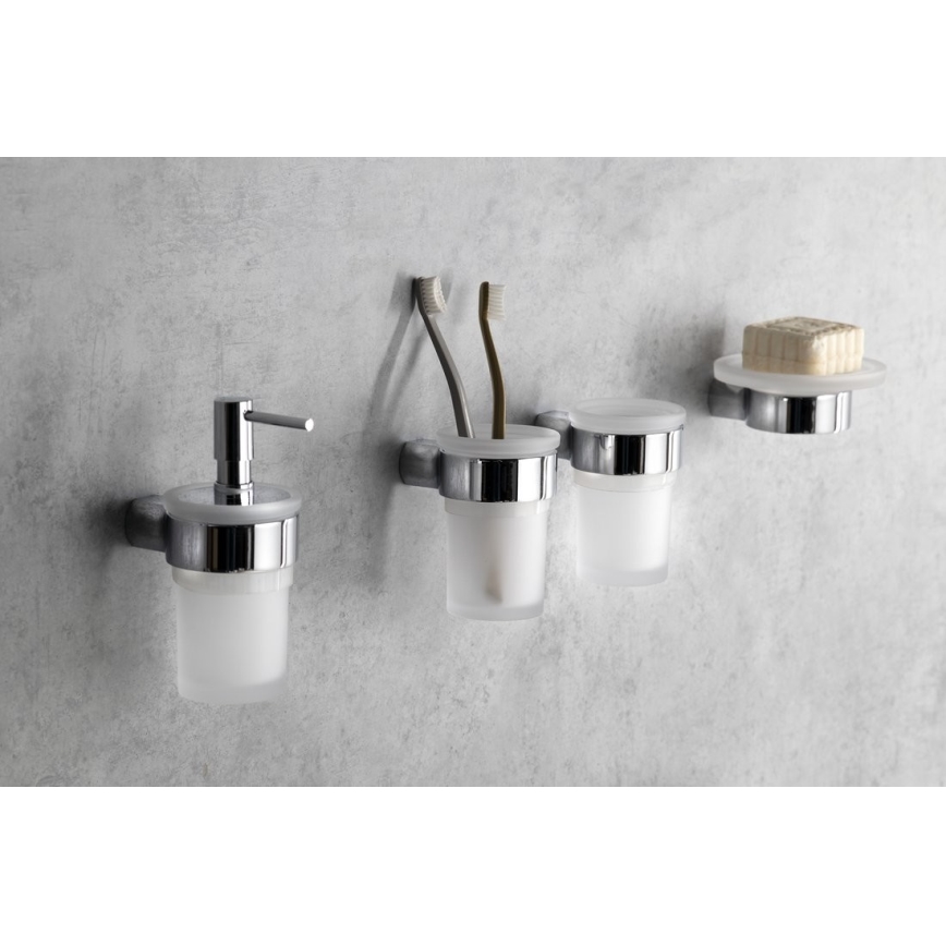Gedy - Wall soap dispenser PIRENEI 110 mm milky glass/shiny chrome