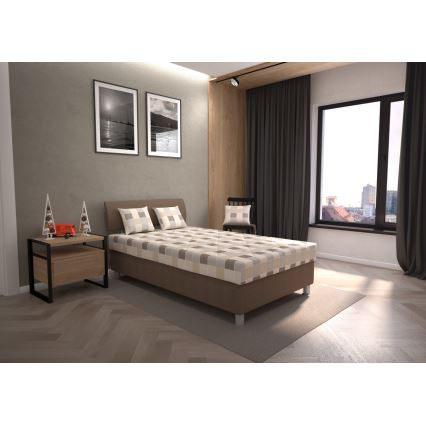 GEORGE Upholstered Bed with Storage and Mattress, 140 x 200 cm, Brown