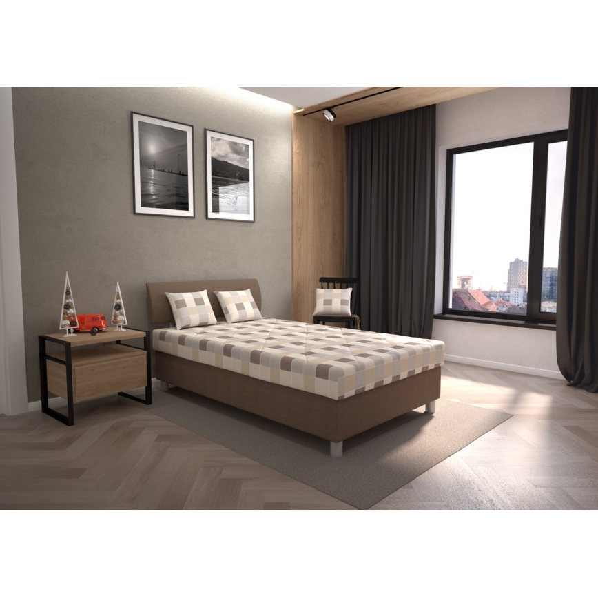 GEORGE Upholstered Bed with Storage and Mattress, 140 x 200 cm, Brown