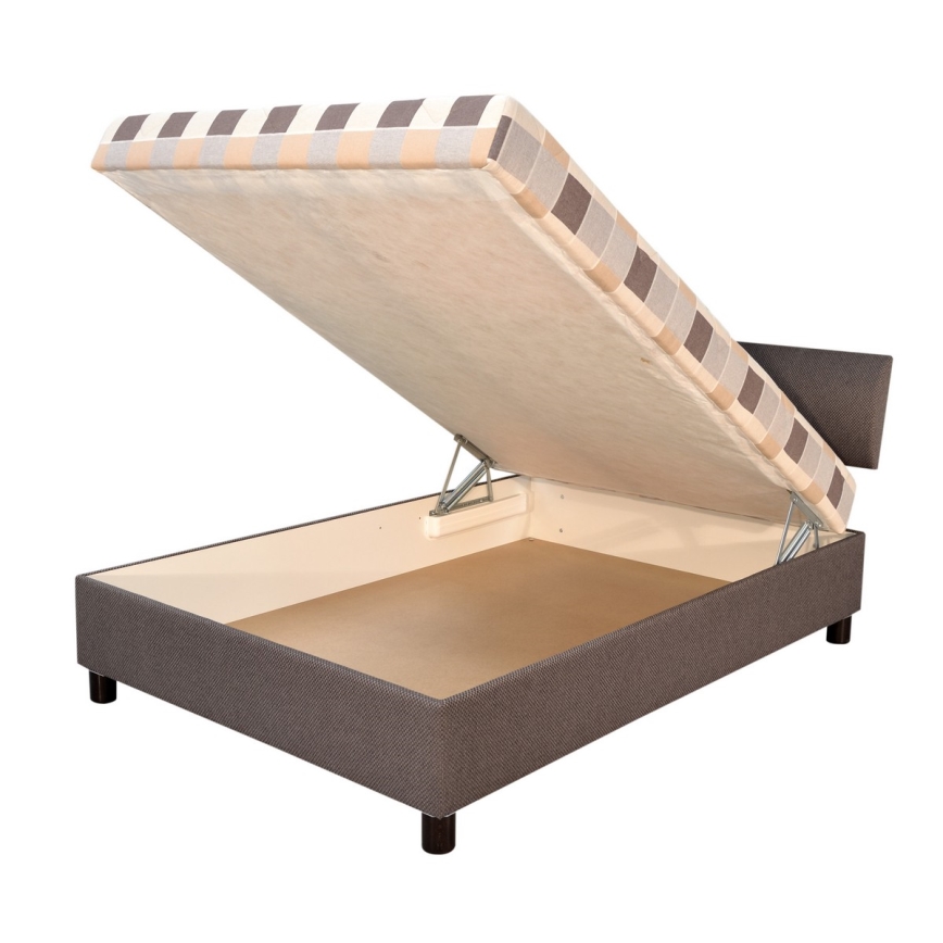 GEORGE Upholstered Bed with Storage and Mattress, 140 x 200 cm, Brown