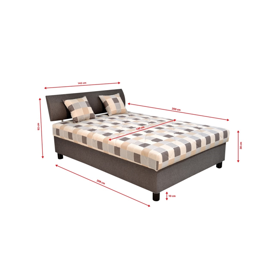 GEORGE Upholstered Bed with Storage and Mattress, 140 x 200 cm, Brown