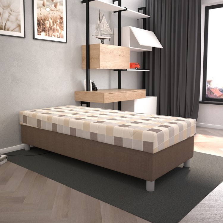 GEORGE Upholstered Bed with Storage and Mattress, 90 x 200 cm, Brown