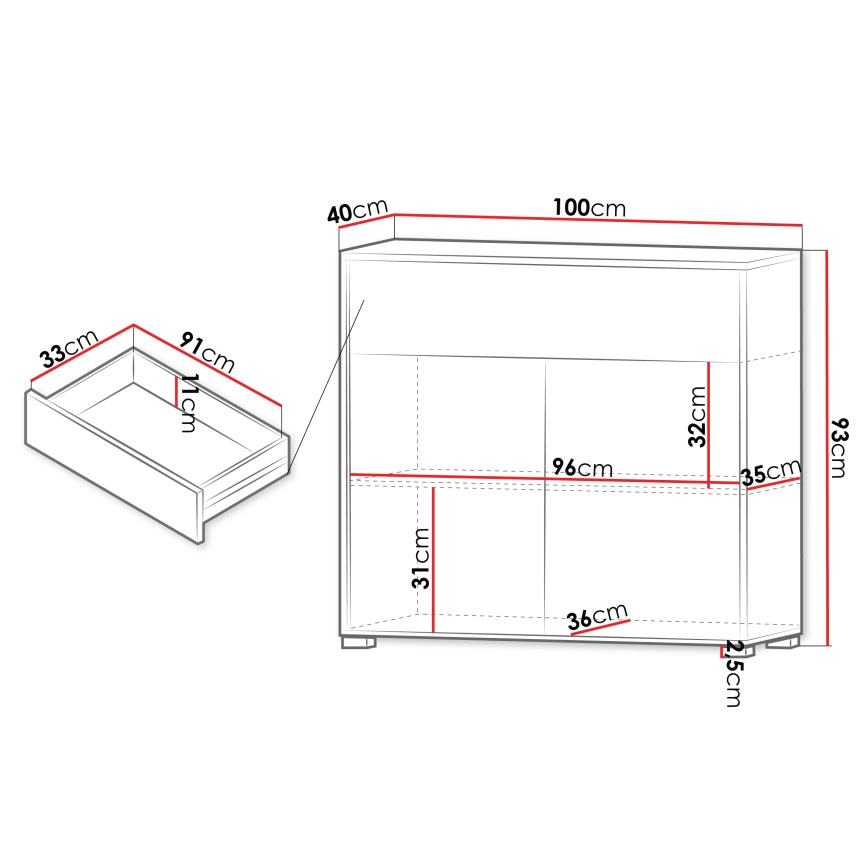 GESITA White Chest of Drawers, 93 x 100 cm