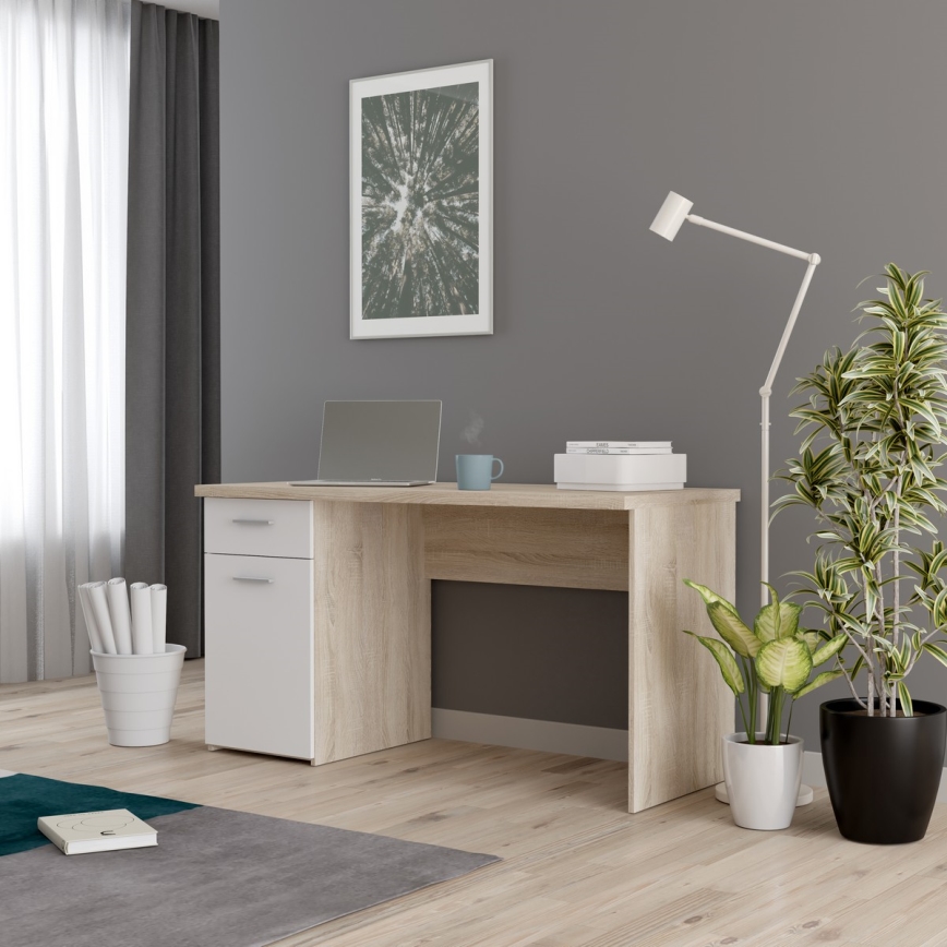 GINO Writing Desk, White/Sonoma Oak