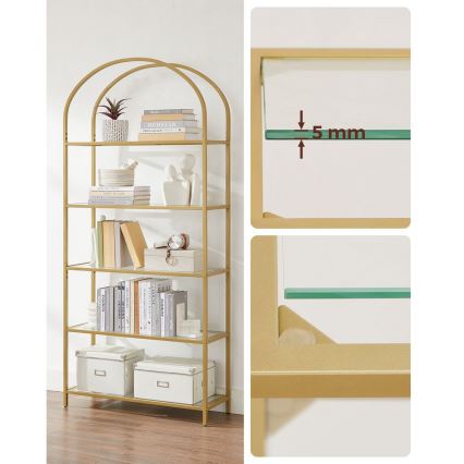 GLASY bookcase 83 x 184 x 30 cm – gold