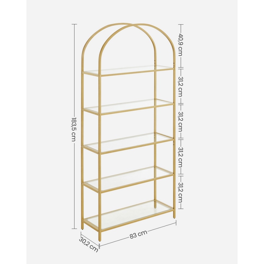 GLASY bookcase 83 x 184 x 30 cm – gold