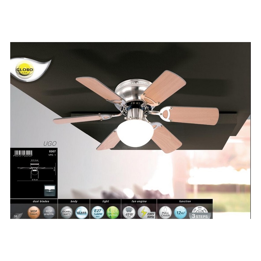 GLOBO 0307 - Ceiling fan UGO 1xE27/60W/230V