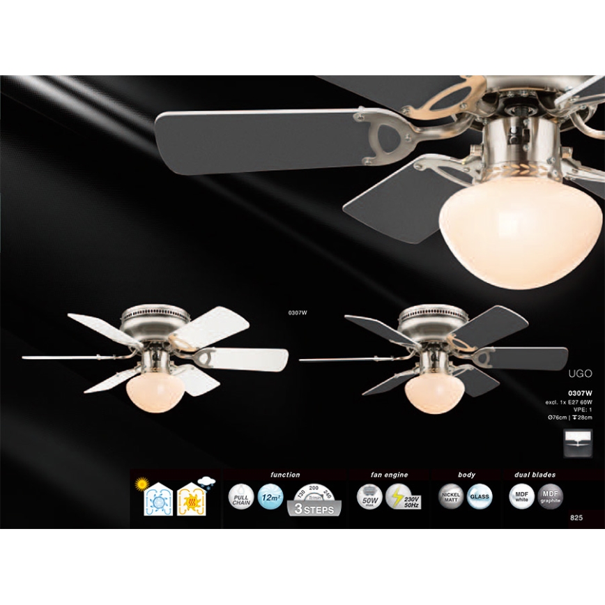GLOBO 0307W - Ceiling fan UGO 1xE27/60W/230V