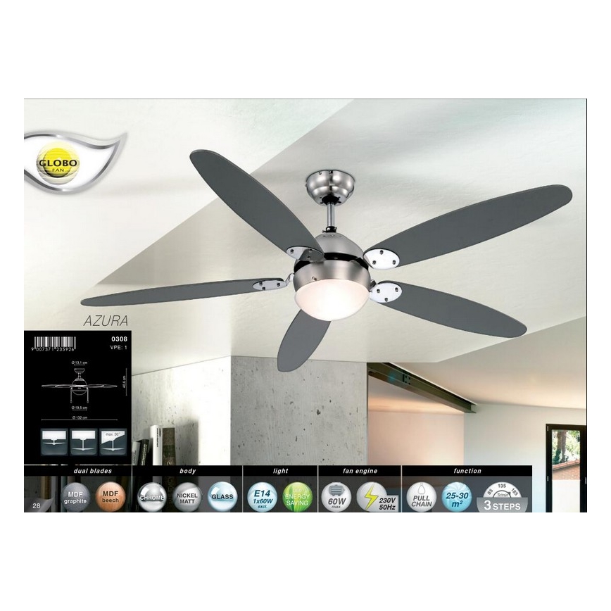GLOBO 0308 - Ceiling fan AZURA 1xE14/60W/230V