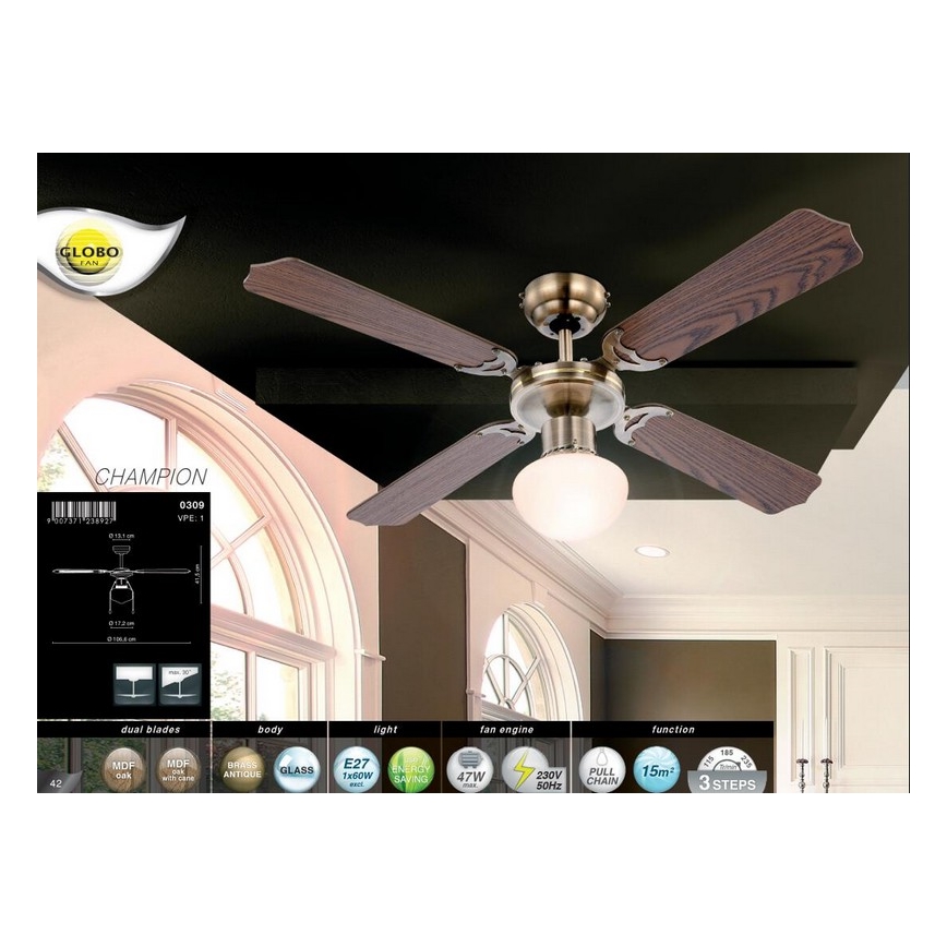 Globo - Ceiling fan 1xE27/60W/230V