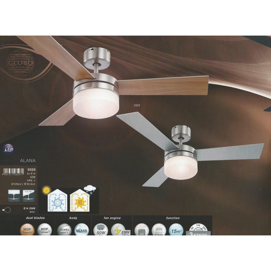 GLOBO 0333 - Ceiling fan ALANA 2xE14/40W/230V