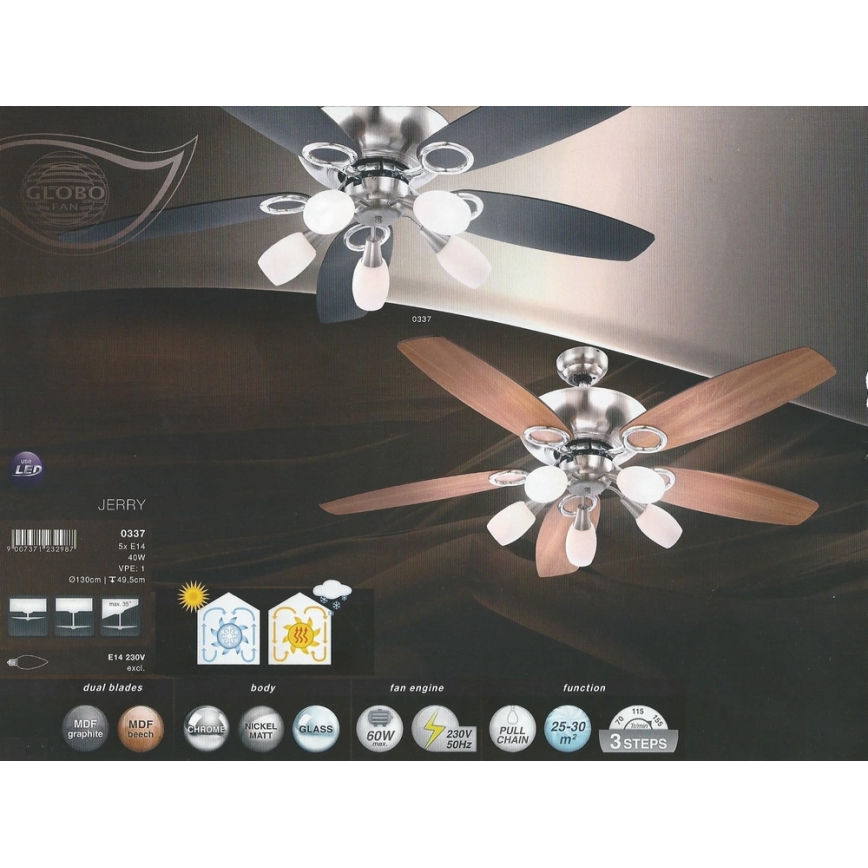 GLOBO 0337 - Ceiling Fan JERRY 5xE14/40W/230V