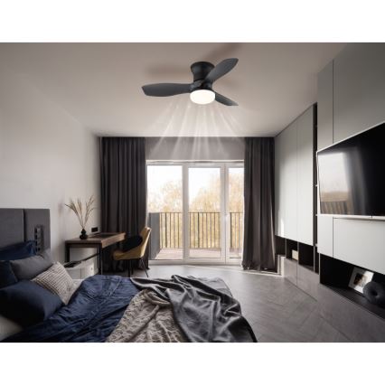 Globo - Dimmable LED Ceiling Fan, 15W/230V, 2700–6500K, Black + Remote Control