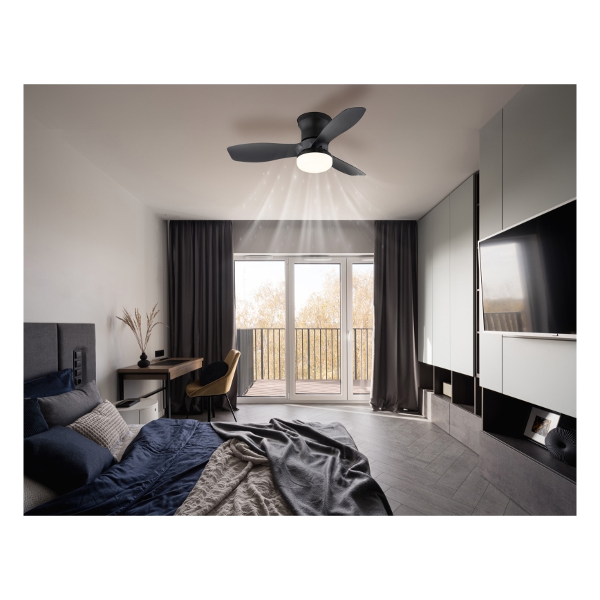 Globo - Dimmable LED Ceiling Fan, 15W/230V, 2700–6500K, Black + Remote Control