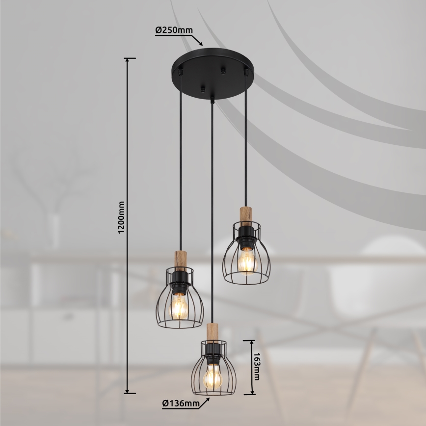Globo - Chandelier on a string 3xE27/40W/230V