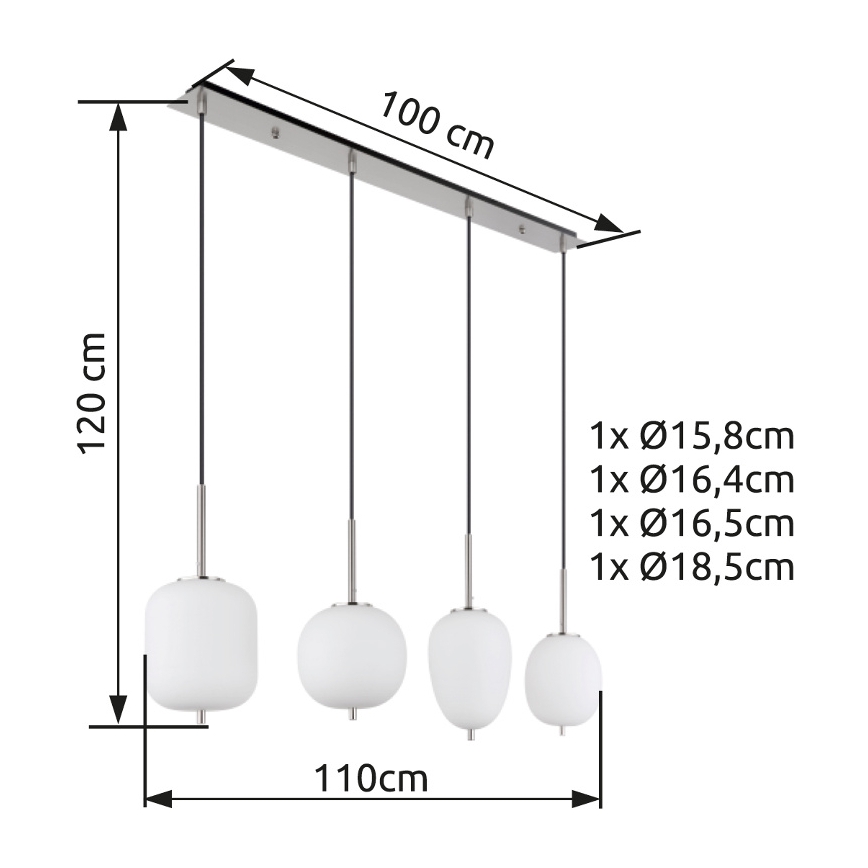 Globo - Chandelier on a string 4xE14/40W/230V white