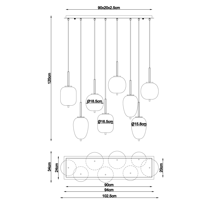 Globo - Chandelier on a string 8xE14/40W/230V brass