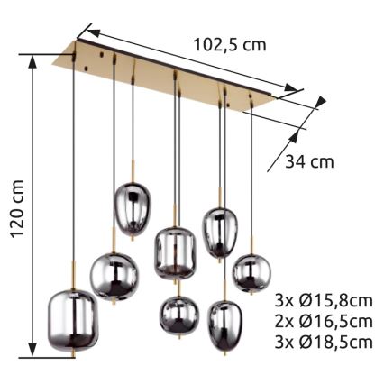 Globo - Chandelier on a string 8xE14/40W/230V smoky