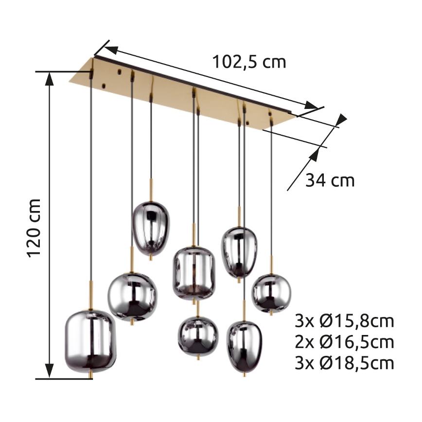 Globo - Chandelier on a string 8xE14/40W/230V smoky